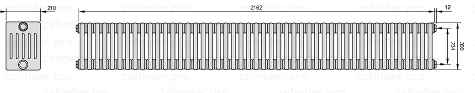 Схема (чертеж) Радиатор Zehnder Charleston 6030/47 №7610 Белый глянцевый RAL 9016